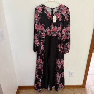 NWT Black and Pink Floral Maxi Jumpsuit